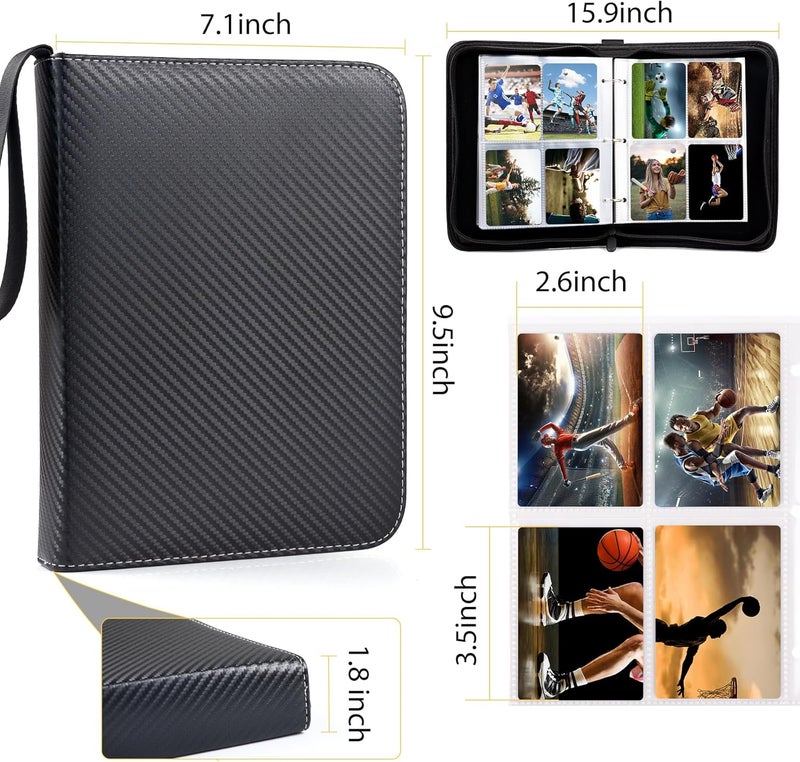 WOT I Trading Card Binder, 400 Pockets Card Binder Sleeves with Zipper, Double Sided Pockets Card Holder Carry Card Case for Baseball Card, Football Card - Image 2